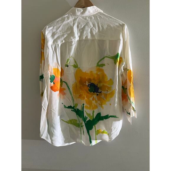 Vintage 100% Rayon Button Down Shirt Sunflower Print Jams World Size Medium JL - Picture 2 of 10